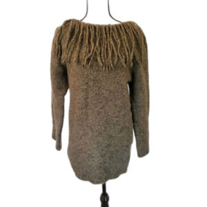 L&F Made In Italy Wool and Alpaca long sleeve sweater with fringe neck sz S